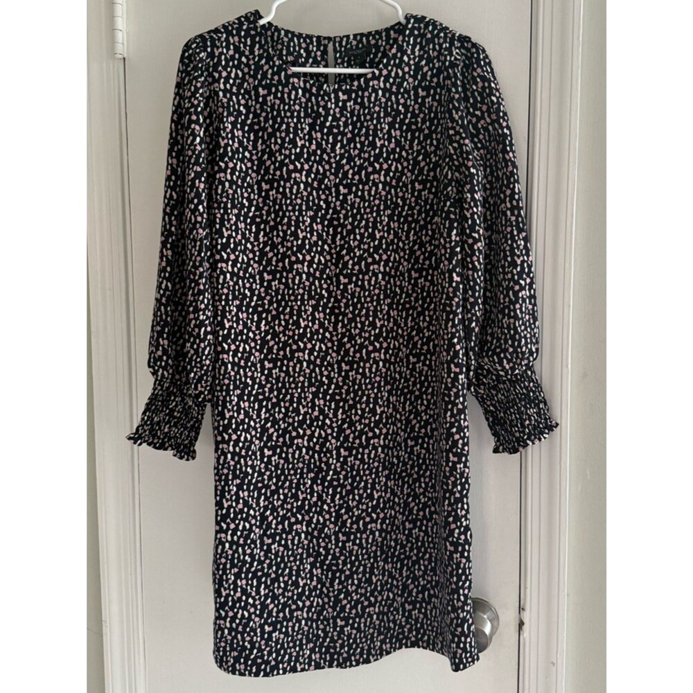Ann Taylor Black Shift Dress with Pink Dot Print Size 8